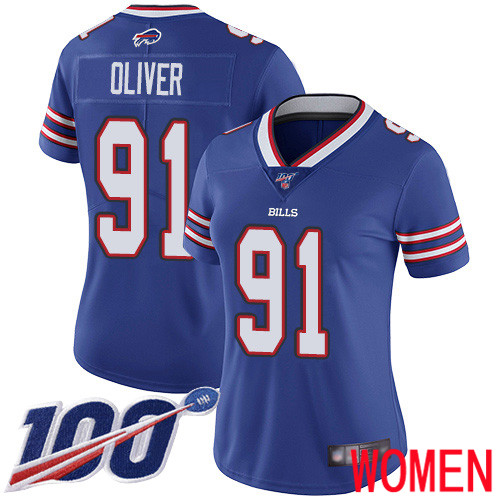 Women Buffalo Bills 91 Ed Oliver Royal Blue Team Color Vapor Untouchable Limited Player 100th Season NFL Jersey